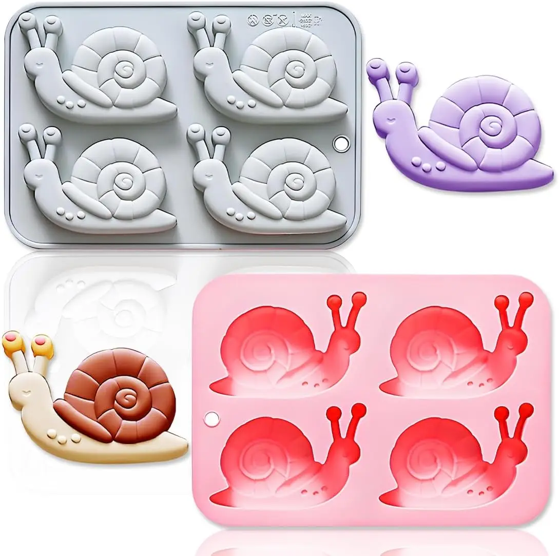 Snail Silicone Mold 4 Cavity 3D Escargot Shape Molds Tray DIY Baking Mould Cake Decorating Tools for Chocolate Gummy Candy
