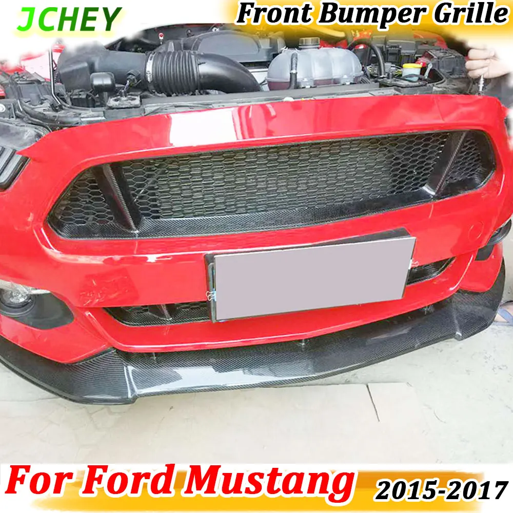 

JCHEY Carbon Fiber Car Front Bumper Mesh Grille Honeycomb Grills Cover For Ford Mustang 2015 2016 2017 FRP Body Kits