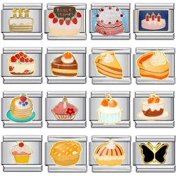 Fashion Women Men Cute Sweet Cake Pie Italian Charm Link Fit 9mm Stainless Steel Bracelet Making DIY Beads Jewelry
