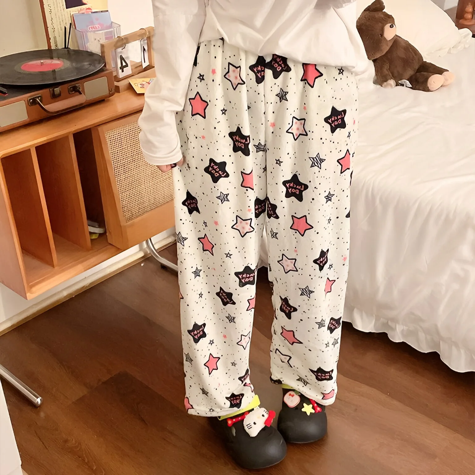 Lucky Stars Pajamas Pants Cute PJ Pants Warm Fluffy Women Pyjamas Korean Kawaii Fuzzy Flannel Sleepwear Girls Homewear Trousers