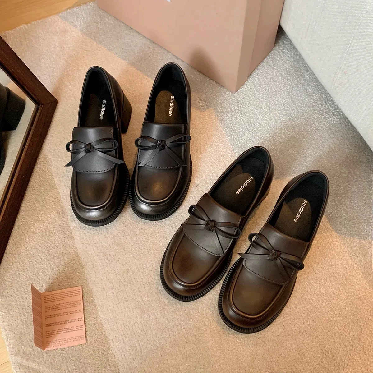 

Fashion Bow-knot Round Head Flats Women Casual Shoes Outdoor Thick Heels Loafers Slip on Dress Shoes