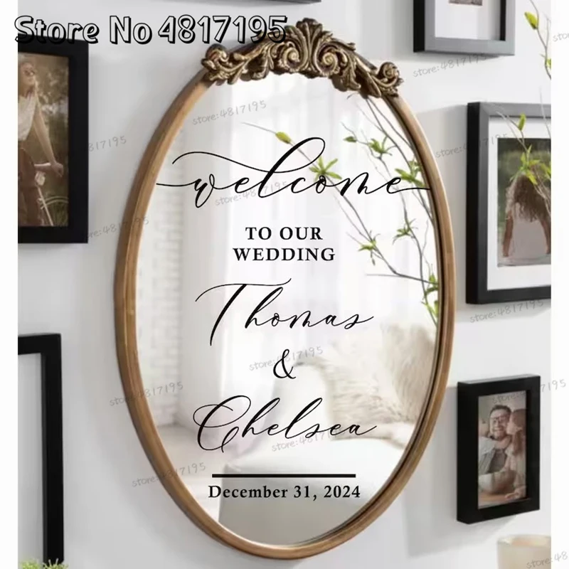 Custom Names And Date Wallpaper Mariage Decal Wall Sticker Decortive Mirror Welcome To Our Wedding Stickers Vinyl Wall Stickers
