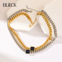 EILIECK 316L Stainless Steel Square Black Necklace For Women New Trendy Thick Neck Chain Waterproof Jewelry Gift Choker Collar