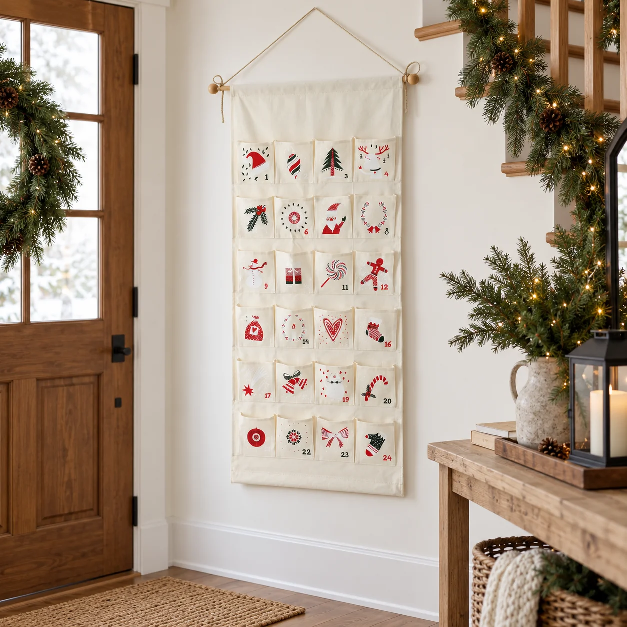 Custom Christmas Advent Calendar Personalized Name 24 Pocket Canvas Countdown Wall Organizer For Kids Family Home Christmas Gift