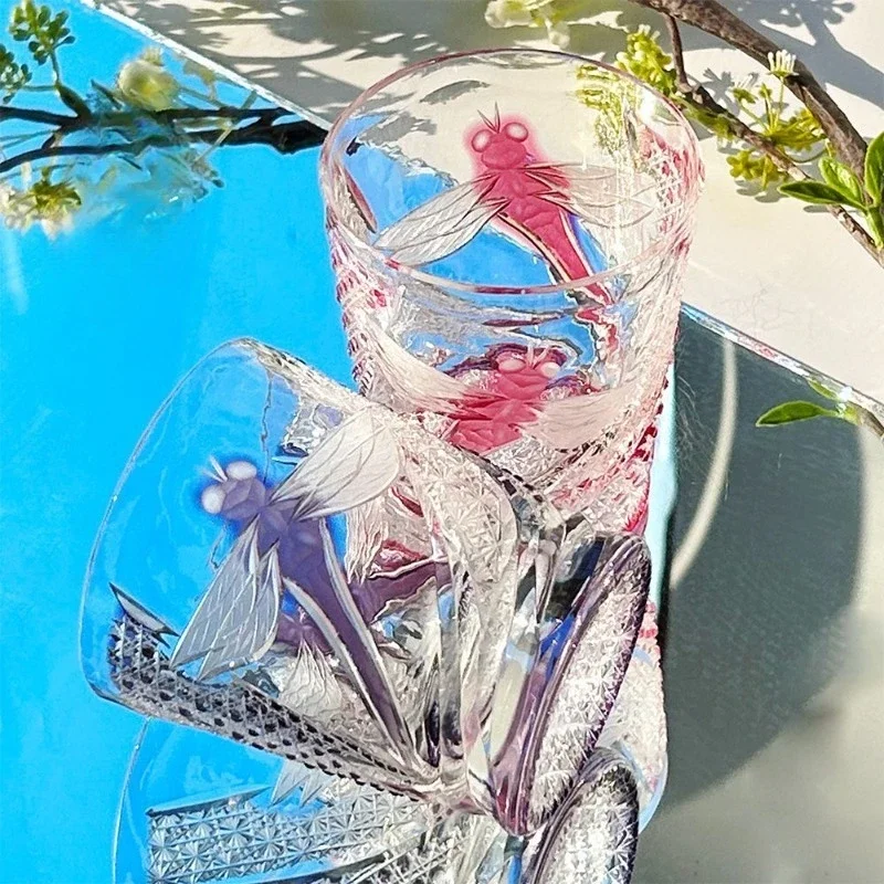 Japanese-style high-end hand-carved, dragonfly to cup crystal, high-end whiskey glass, exquisite gifts, cup festival