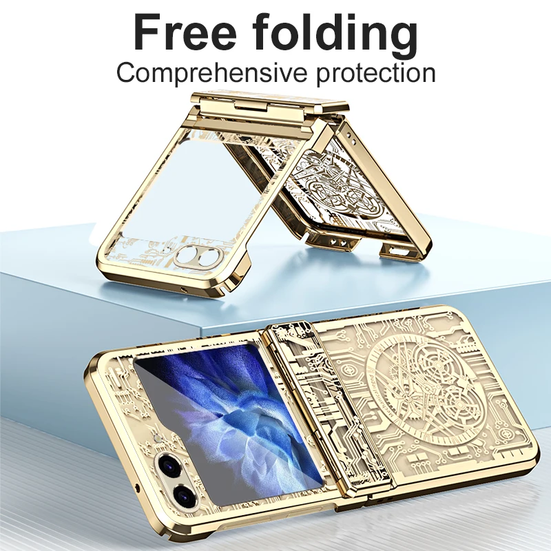 Machine Legend Plating Case For Samsung Galaxy Z Flip 6 5G ZFlip6 Flip6 Protection Folding Shockproof Hard Plastic Phone Cover