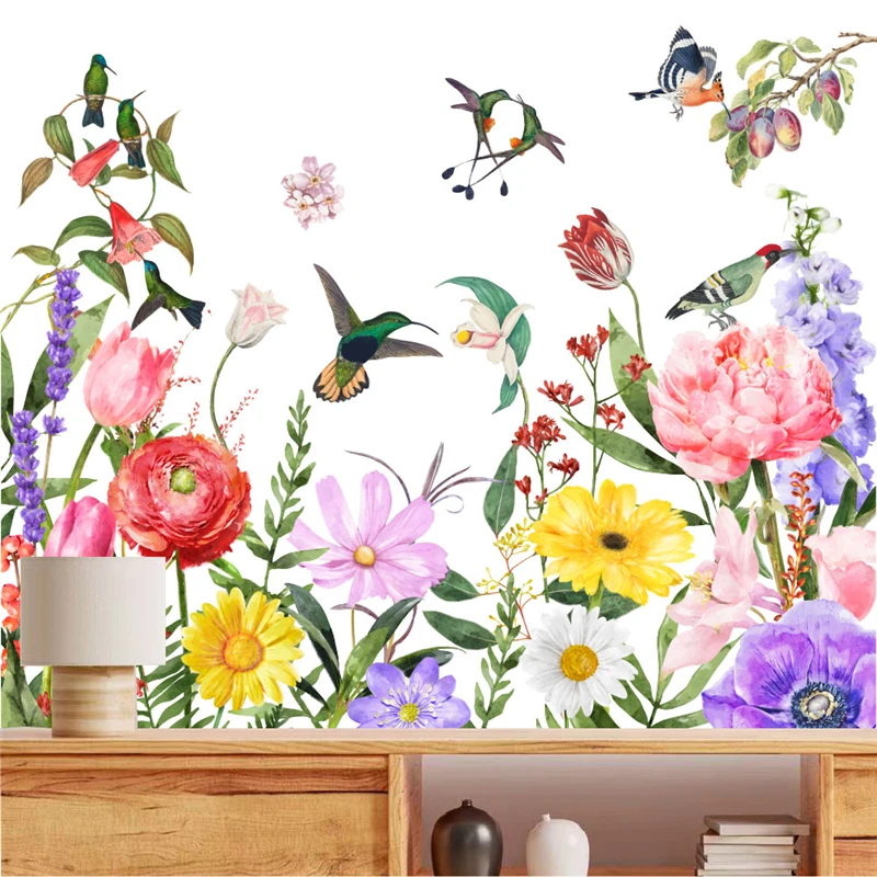 

Fantastic Flowers & Birds Wall Sticker For Shop Office Baseboard Decoration Plant Mural Art Diy Home Decals Pastoral Poster