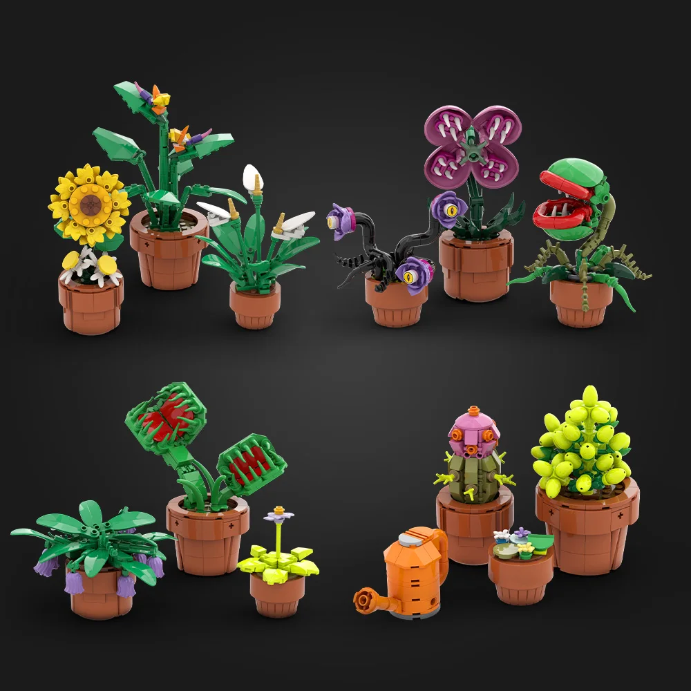 Gobricks MOC potted tropical plants Building Blocks Model Creative Carnivorous Plant Bricks diy Assembled Toy Children Gift