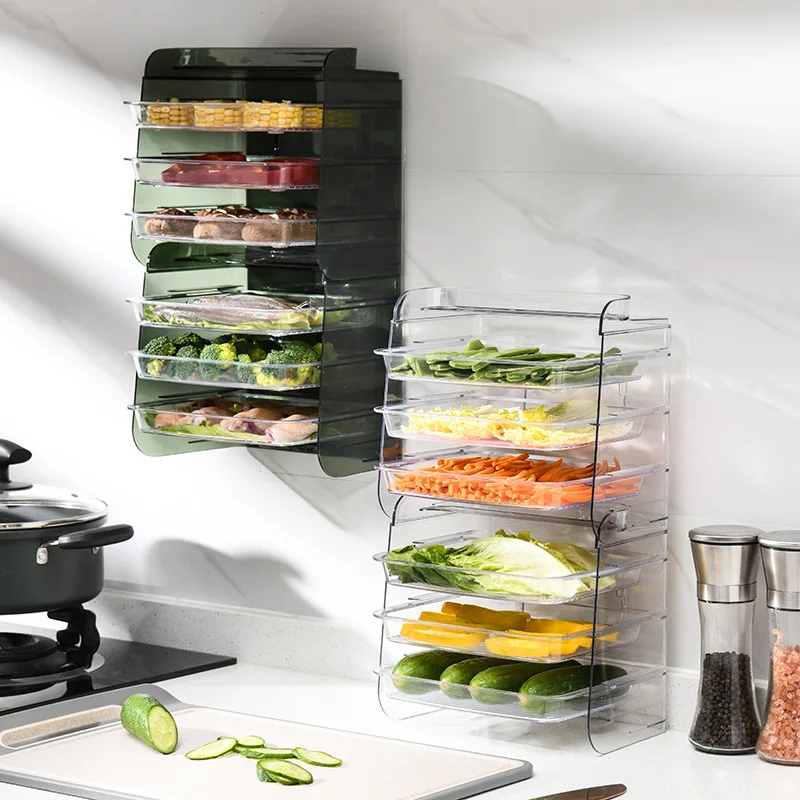 Kitchen Storage Rack Food Plate Preparation Garnish Shelf Wall Hanging Transparent Multi-layer Organizer Tray Kitchen Supplies