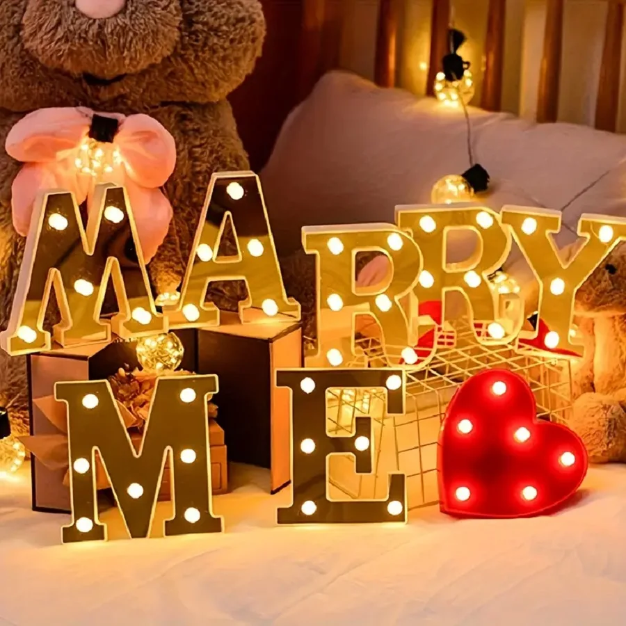 1 pc LED Letter Lights Glitter Alphabet Light Up Letter Sign Night Light Gifts Birthday Wedding  Christmas Party Decoration