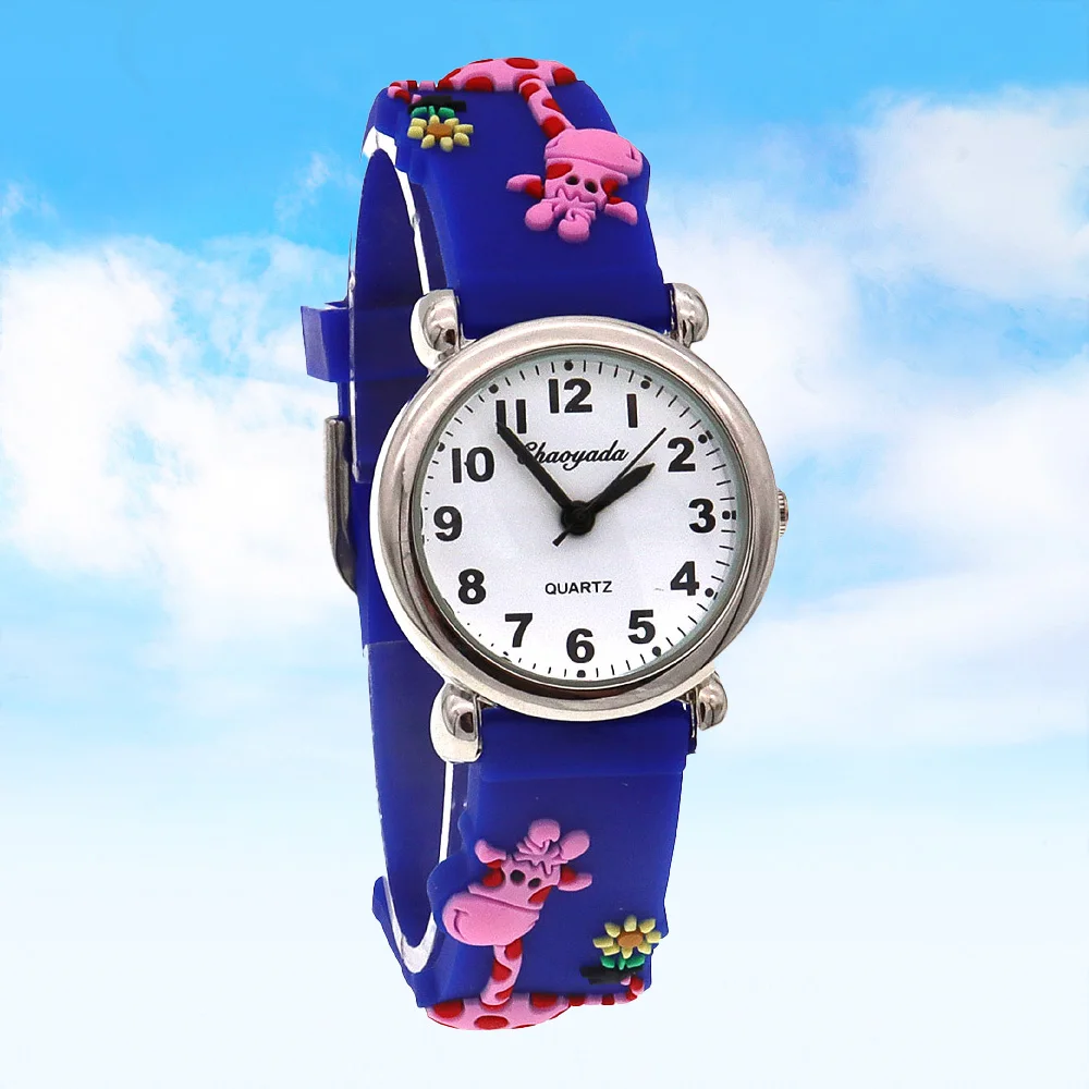 Cartoon Kids Wrist Watch with Silicone Strap Colorful Giraffe Design Mini Clock Case 28MM for Children