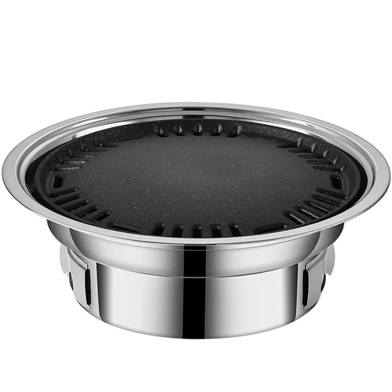 Round Stainless Steel Charcoal BBQ Grill, Korean Style Barbecue Stove for Camping Picnic, Smokeless Tabletop Grill for Home