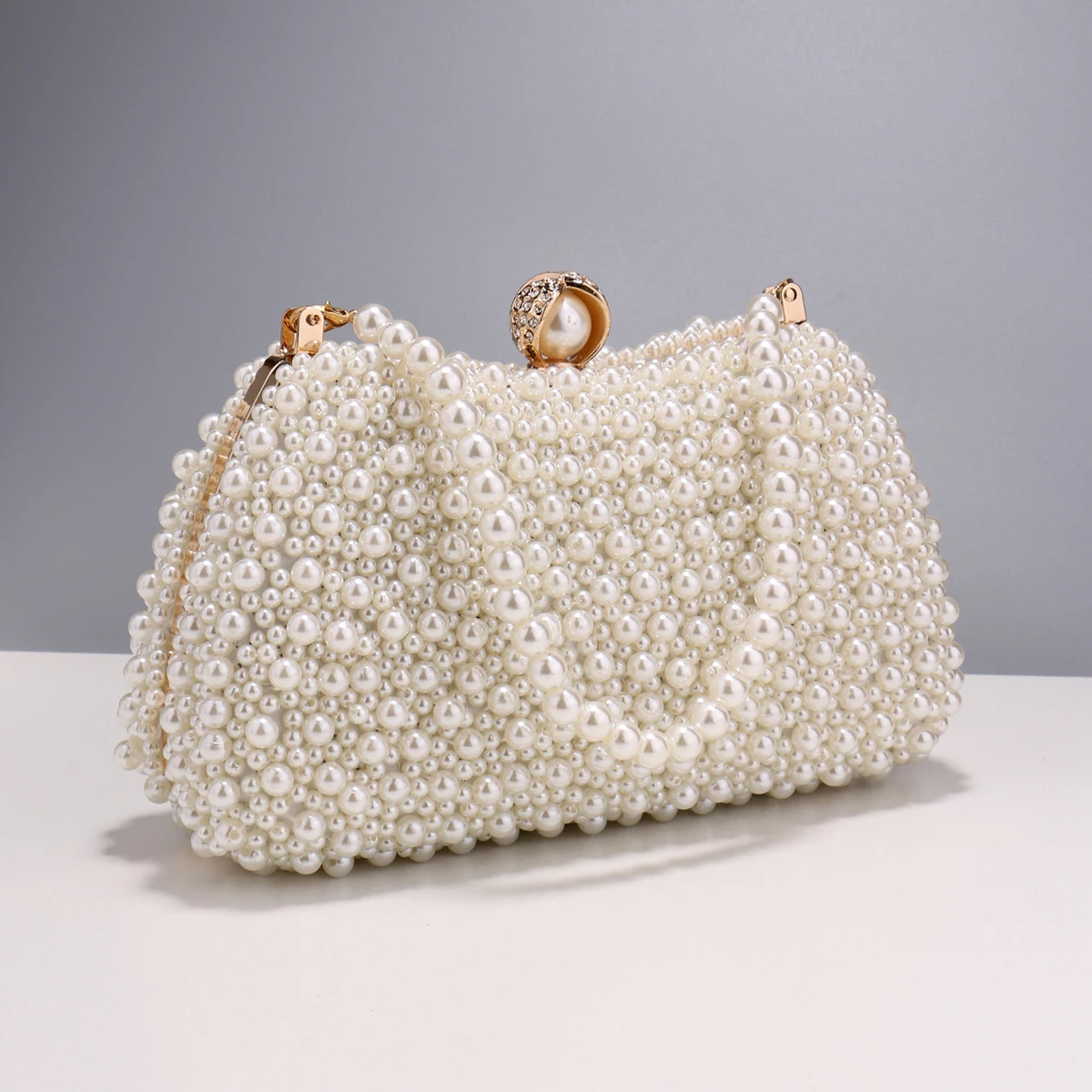 Pearl Women Evening Bags Hollow Out Vintage Beading Clutch With Handle Chain Handbags Diamonds Holder