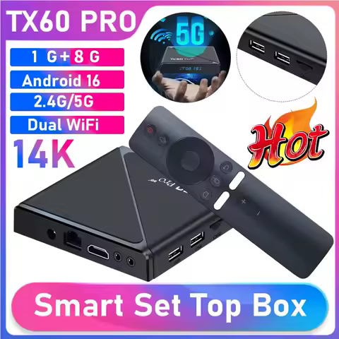 Smart TV Box TX60 PRO Android 16 TV Box 14K 2.4G 5G Dual WiFi Set-top Box Video Media Player Voice Remote 16G 256G Set Top Box