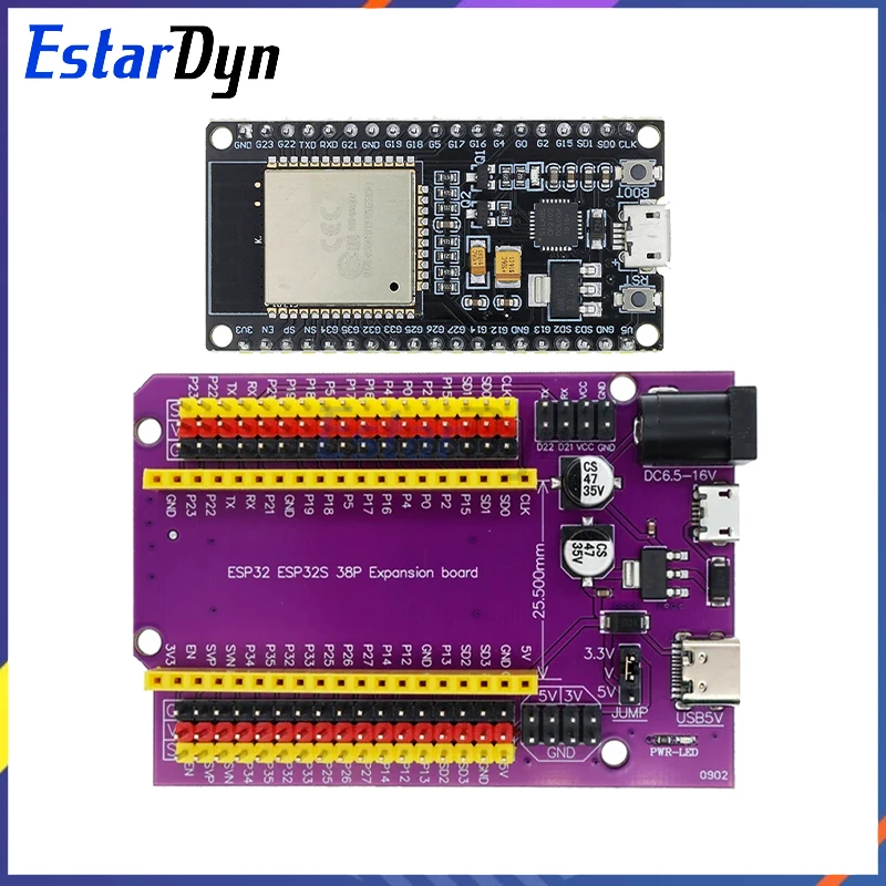 ESP32-DevKitC-32 Dual-Core WiFi & Bluetooth Development Board (ESP-WROOM-32), Type-C/Micro USB, CP2102, 38-Pin for IoT