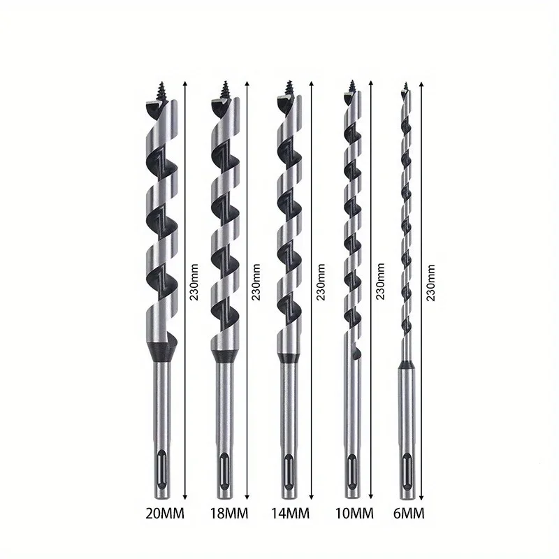 5-piece 230mm SDS Plus Round Shank 6 10 14 18 20mm Woodworking Metal Drill Bit Saw Drywall Downlight Reaming Thin Plastic Sheet