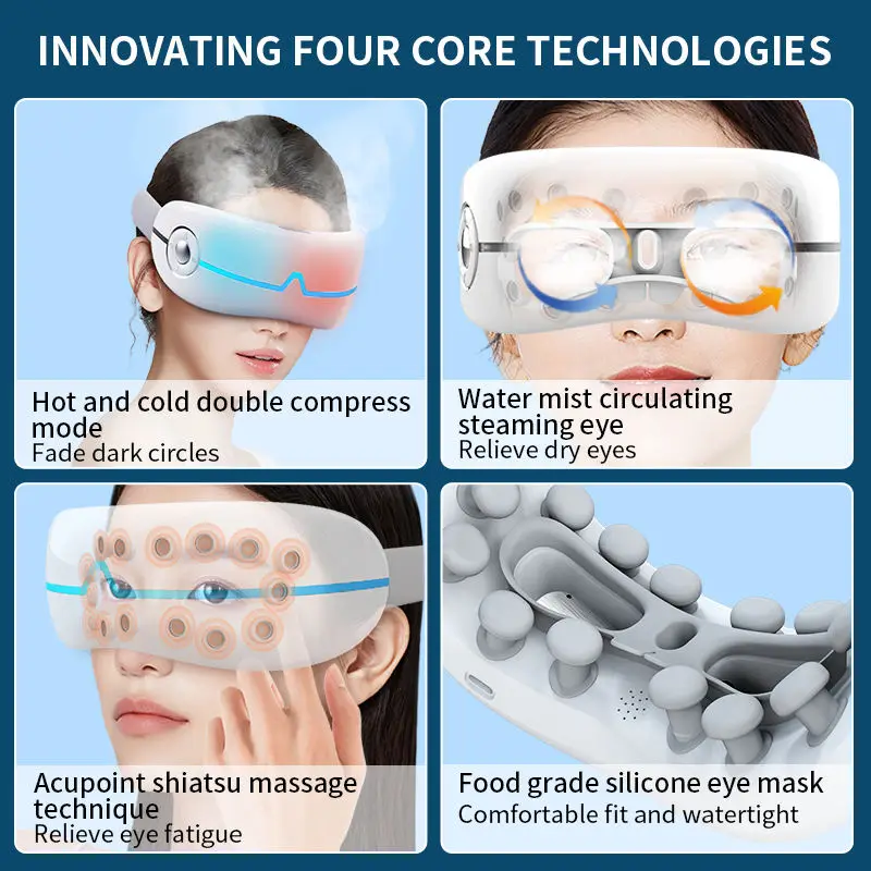 ผู้ขายที่ดีที่สุด 2025 ผลิตภัณฑ์ดูแลสุขภาพเพลงสมาร์ทไอน้ําอุปกรณ์นวดตาร้อนและเย็นเครื่องนวดตาพร้อมการบีบอัดความร้อน