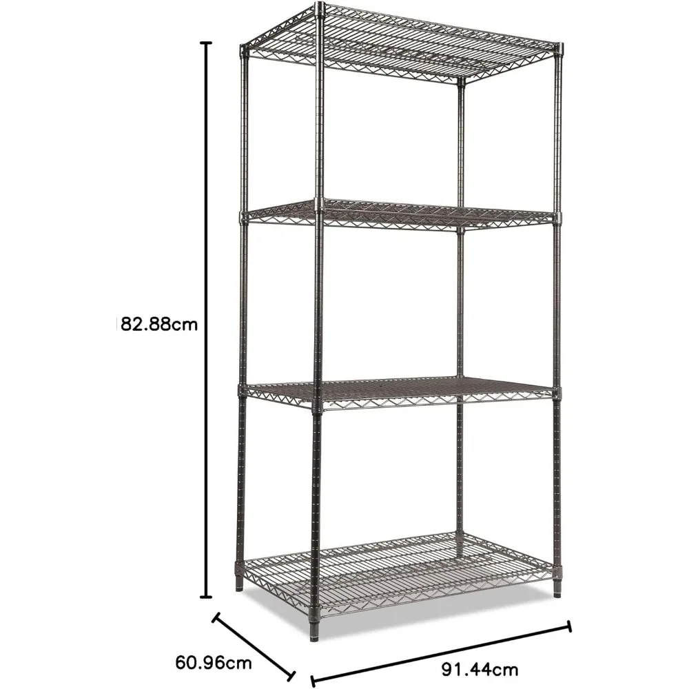 Alera Wire Shelving Starter Kit, Quatro Prateleiras, 36w x 24d x 72h, Preto Antracite