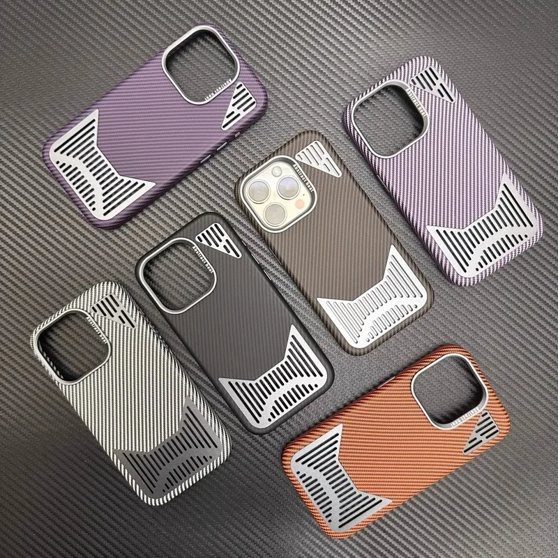 

Carbon fiber hollow heat dissipation case for iPhone 16 15 14 13 12 phone case magnetic suction anti-fall protective cover