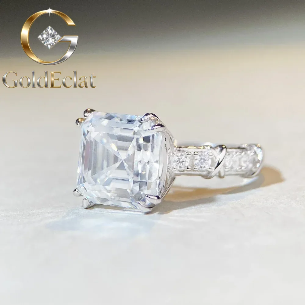 

GoldEclat Luxury Solid Platinum PT950 Asche moissanite diamond ring 5 karat shaped diamond ring