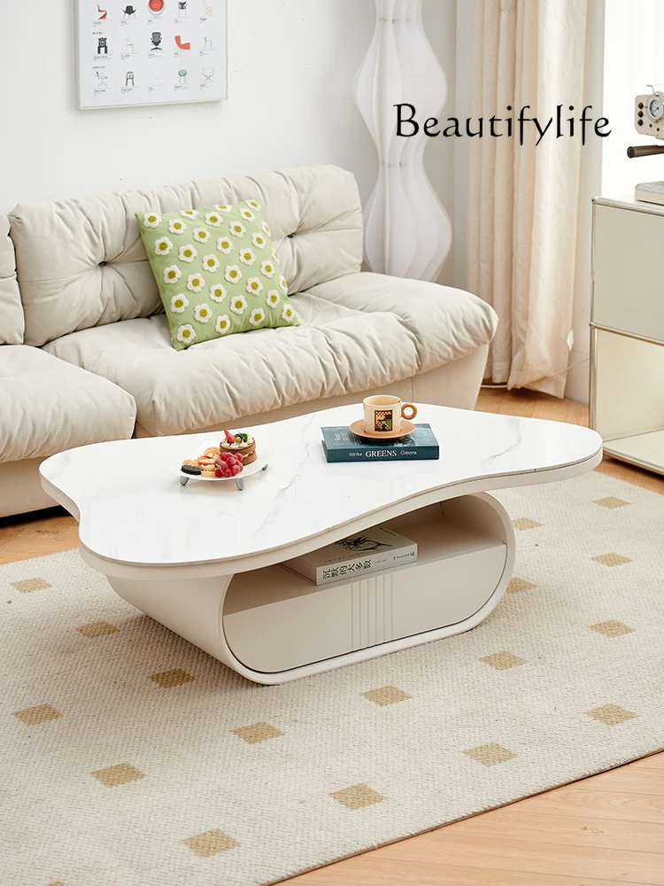 Cream Wind Net Red Cloud Rock Plate Tea Table Simple Modern Small Apartment Home Tea Table TV Cabinet