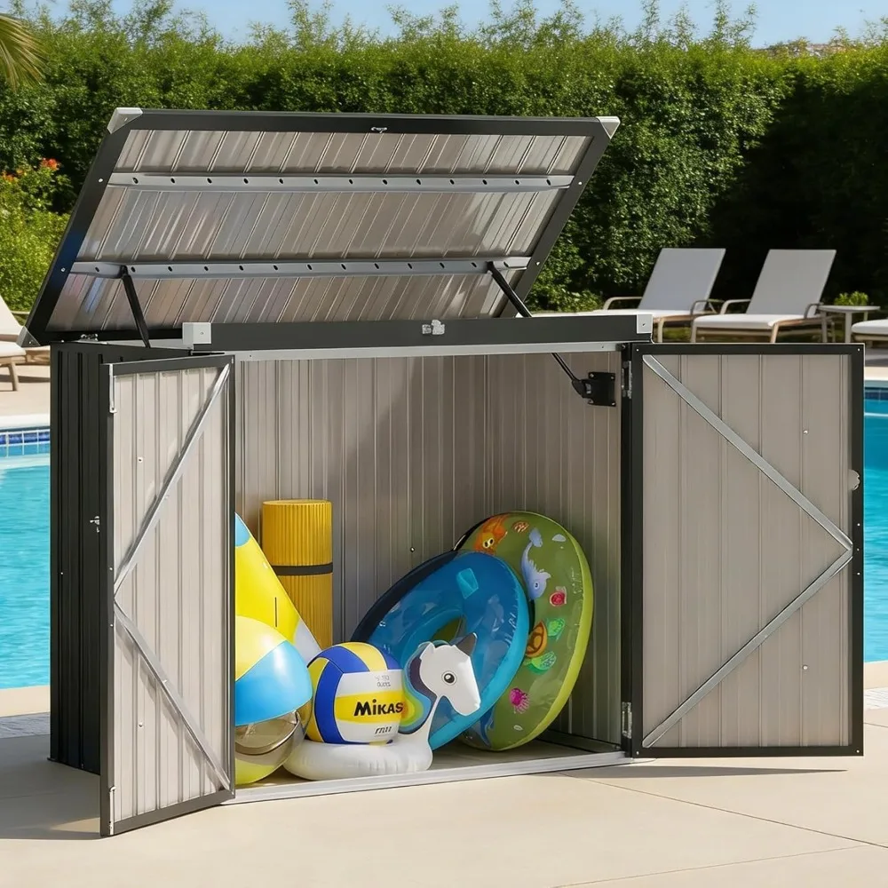 

Outdoor Trash Can Shed with Pneumatic Support Rod, 5x3 Ft Outdoor Storage Shed W/Lockable Doors & Waterproof Lid, Customized