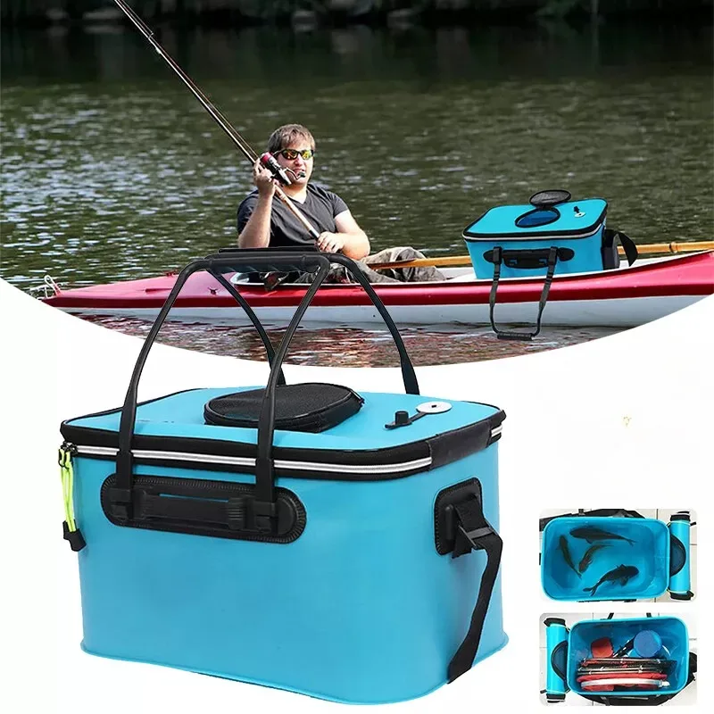 Fishing Bags Outdoor Foldable Fish Buckets Camping Portable Multifunctional Hand Fishing Live Fish Box EVA Thickening WaterTank