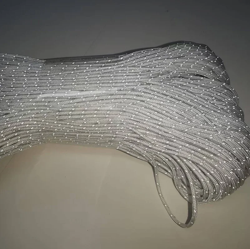 Cuerda reflectante de paracaídas de 2 mm de diámetro, blanca, que refleja la luz, para camping, pesca, equipo de tienda de campaña, pulsera de cuerda de paracaídas, joyería DIY