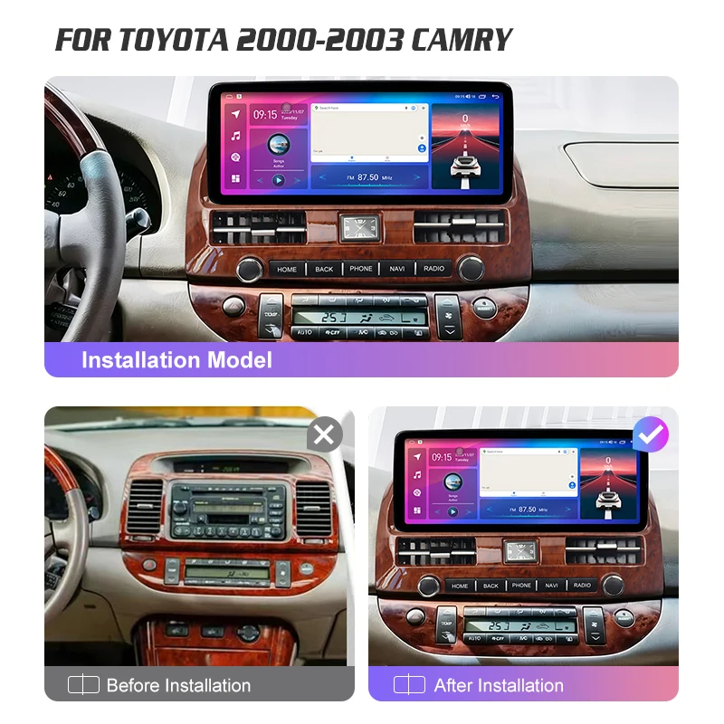 For Toyota Camry 2000-2003 Android 12 Car Radio Multimedia Video Player GPS CarPlay 12.3 INCH Screen Head Unit 2K QLED Stereo