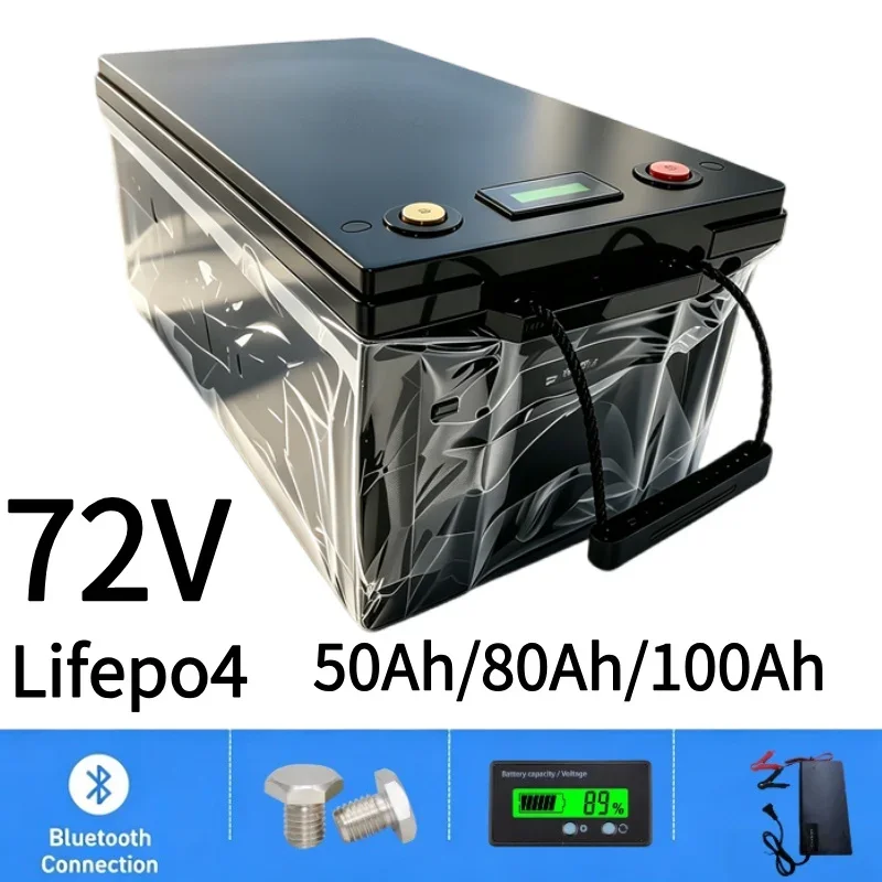 72V 50Ah 80Ah 100Ah LiFePO4 Lithium Battery Pack Smart BMS LCD Display for E-Bike Scooter Motorcycle Tricycle