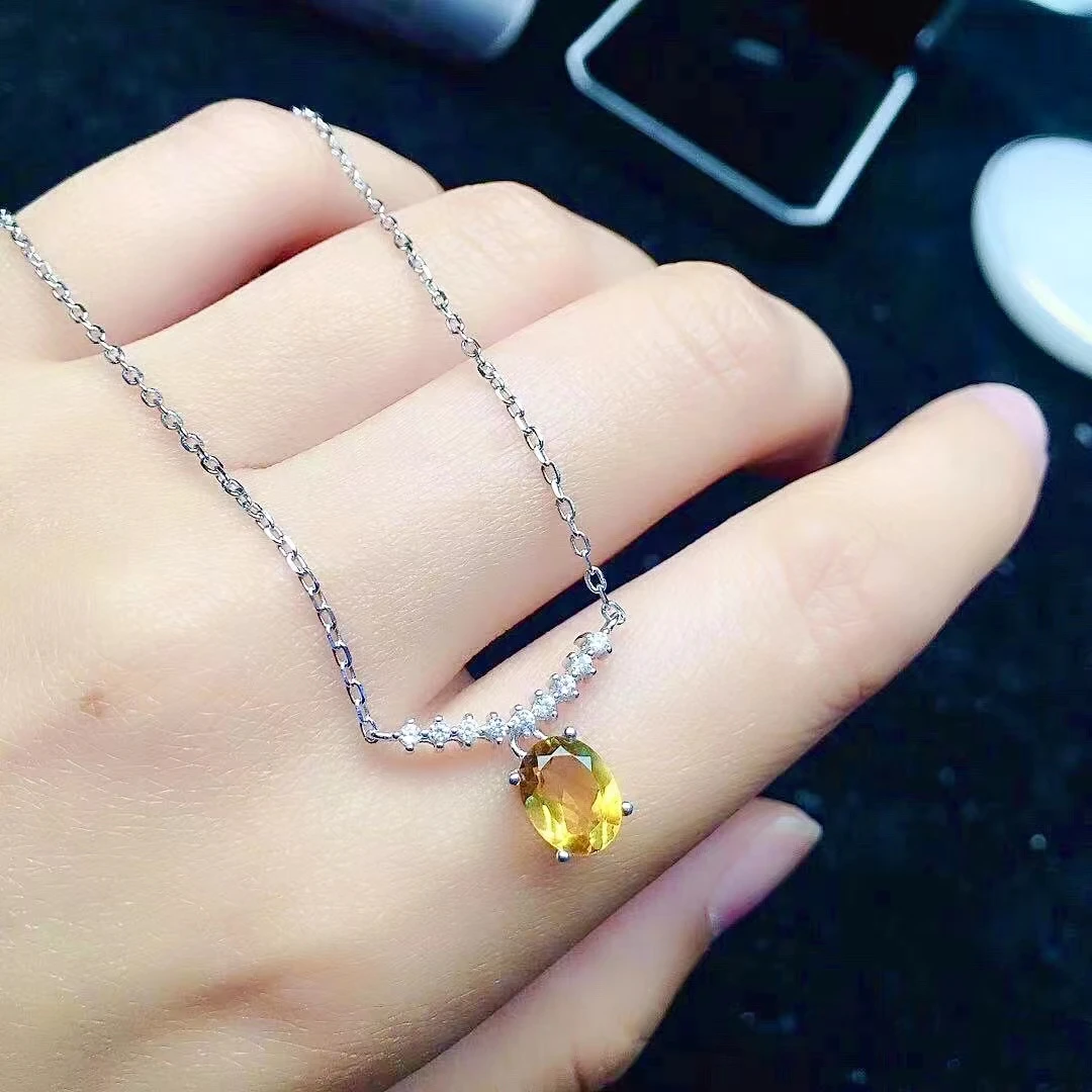 

Модное серебряное ожерелье с кристаллами для девочек, 6 мм * 8 мм, серебряное ожерелье с натуральным цитрином для повседневного ношения, ожерелье из серебра 925 пробы с цитрином