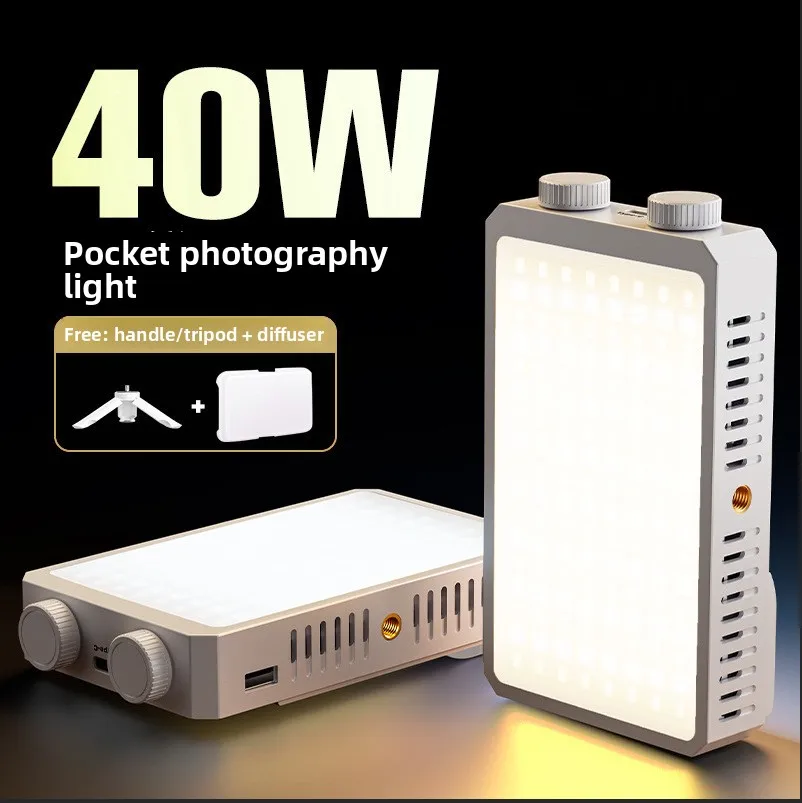 40W High Power Handheld Portable LED Fill Light, Mini Pocket Beauty Light for Live Broadcast, Vlog and Portrait Photography