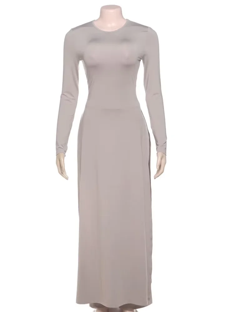 

kliou Unique Casual Women 2 Piece Set Solid Basic Full Sleeve O-neck Lengthen Tops+Elastic Waist Slim Pants Female Street Outfit