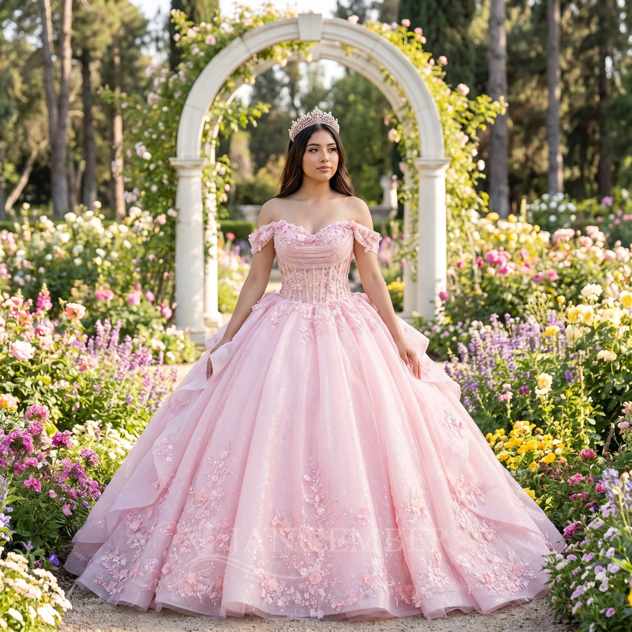 Gorgeous Pink Quinceanera Dresses Ball Gown With Short Sleeves Formal Dress For 15 Years Old Girls Customized vestido quinceañer