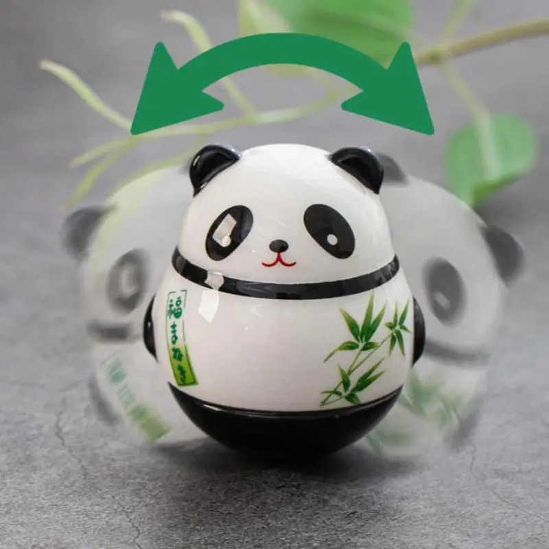 1 Pc Japanese Ceramic Panda Doll Crafts Panda Tumbler Toy Lucky Charm Fortune Ornament Landscape Home Office Desk Decor