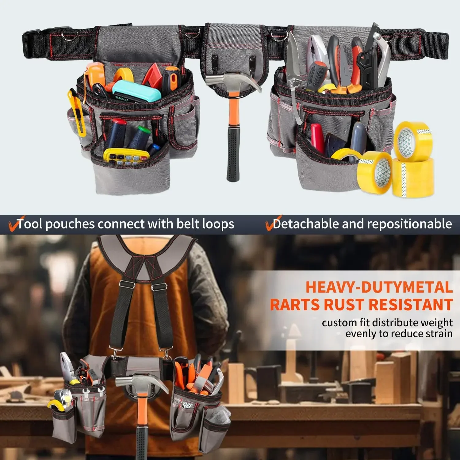 

Регулируемый поясной ремень для инструментов с подтяжками, сверхмощный многофункциональный органайзер для инструментов, подходящий для плотника-электрика