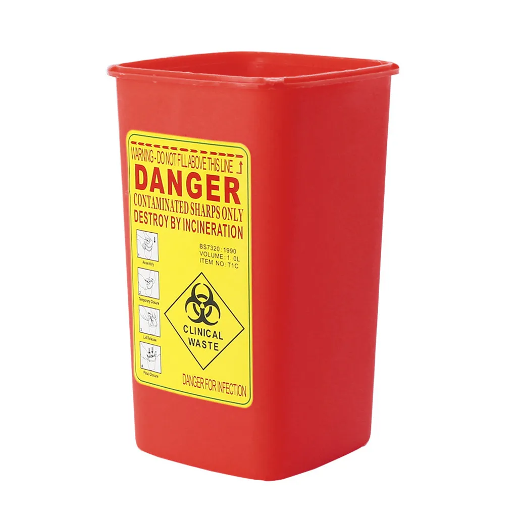 Sharp Container to Disposal Needles Biohazard Multiple-Use Needle Disposable Puncture Resistant Waste Bin 1 Litre Red