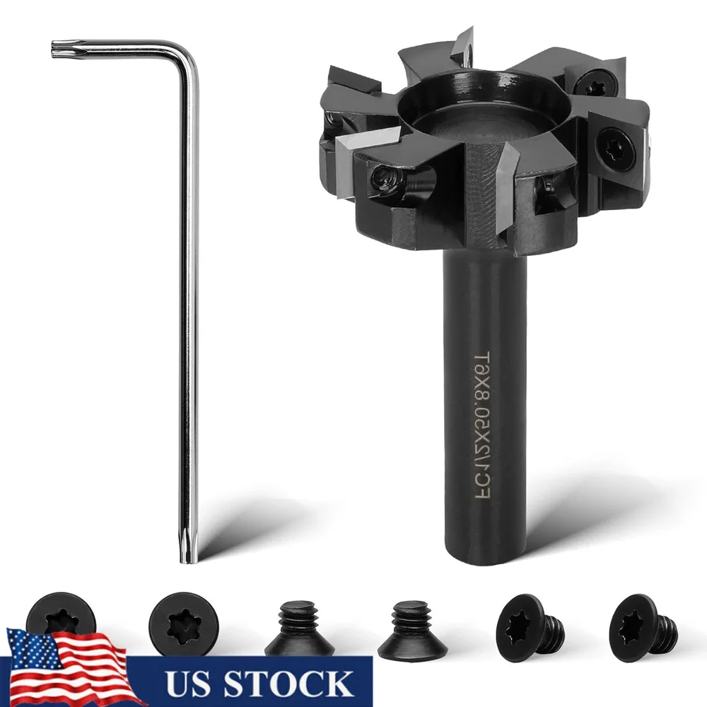 

CNC Spoilboard Router Bit 1/2in Shank 2in Cutting Diameter 6-Wings Planing Router Bit Durable Carbide Inserts Grooving Tool