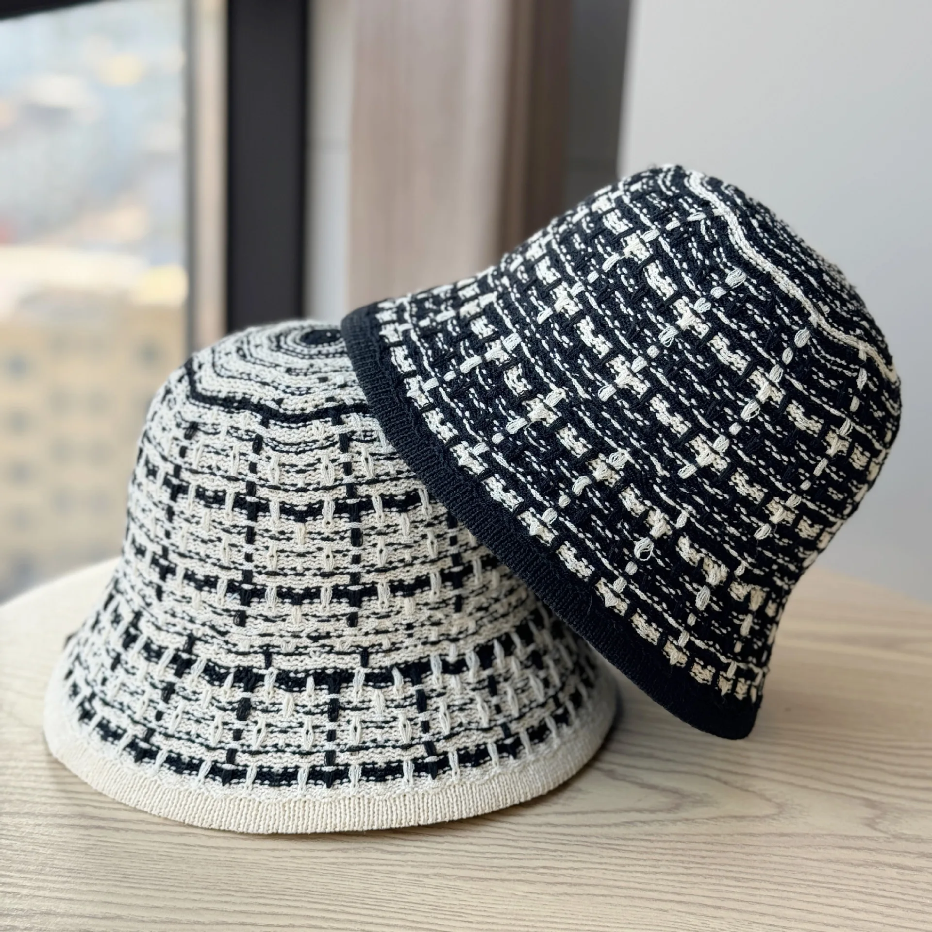 

Летняя дышащая рыбацкая шляпа, тканая шляпа от солнца, клетчатый узор, модная и универсальная шляпа-ведро с защитой от солнца