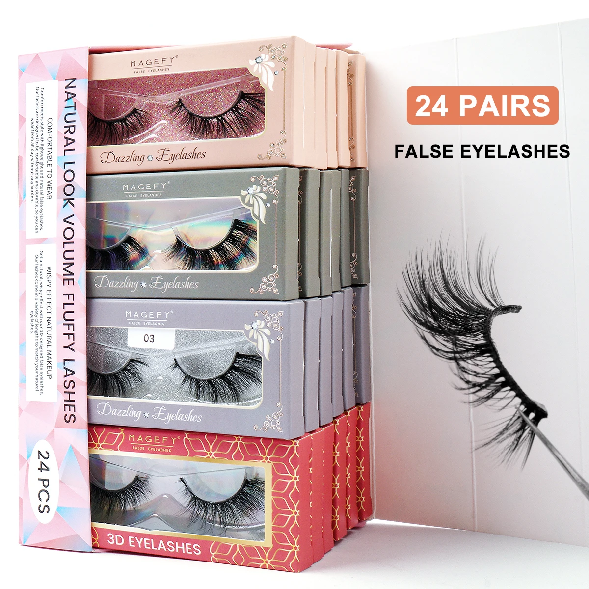 MAGEFY 24 Pairs 4 Styles Faux Mink Eyelashes 6mm-19mm Soft Cross Lashes Natural Look Fluffy Volume Lashes with Indivisual Box