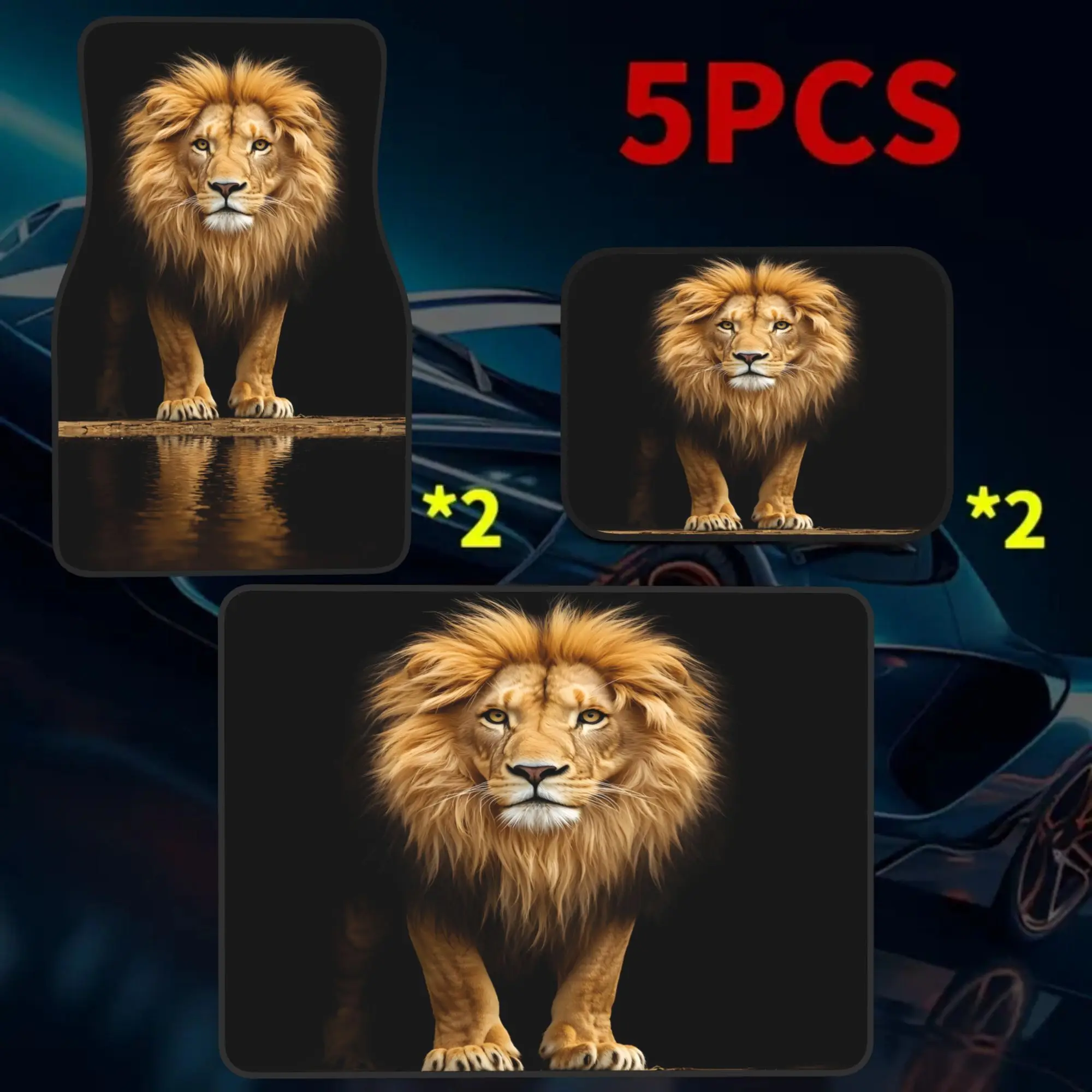 Set Of 5 Car Floor And Trunk Mats Featuring A Majestic Lion By The Water, Perfect For Any Vehicle. These Make Great Gifts For Oc