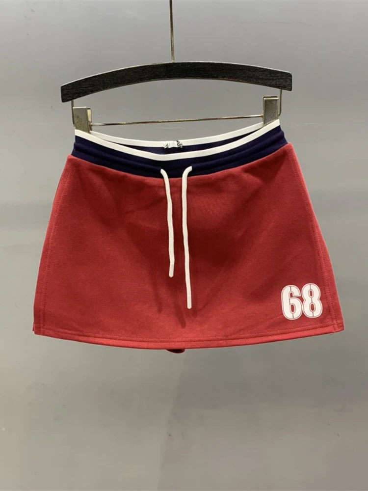 American Sports Casual Digital Printed Mini Skirt for Women's Summer Drawstring High Waisted Hip Wrap Short Skirt Female Clothes