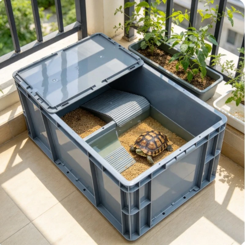 Turtle Tank, Thickened Water-Land Habitat with Egg-Laying Sand Tray, Modular Plastic Reptile Enclosure, Large Space for Home Use