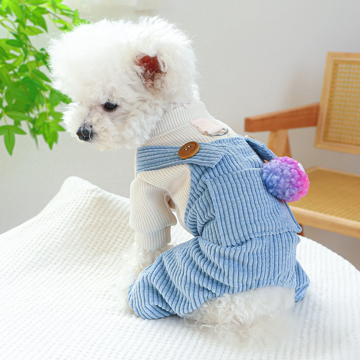 1PC Pet Clothing Dog Spring and Autumn Blue Elf Four legged Strap Pants With Drawstring Buckle For Small Medium Dogs