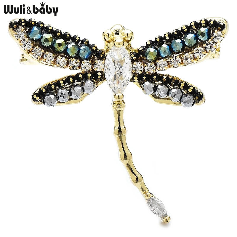 Wuli&baby Handmade Cute Dragonfly Brooches For Women Lady 2-color High Quality Crystal Insects Party Office Brooch Pins Gifts