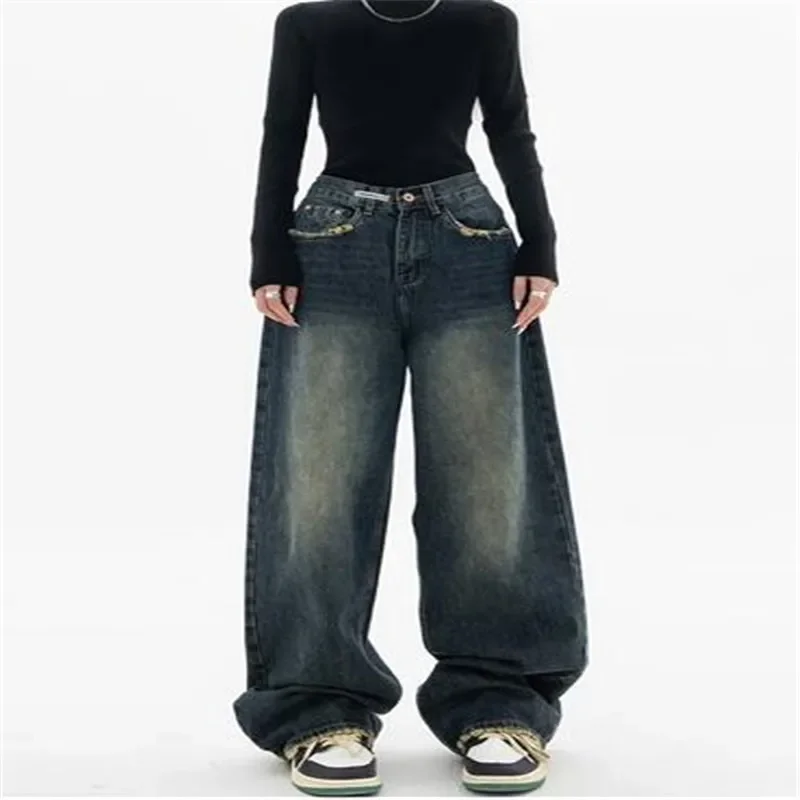 High Waist Women's Jeans Harajuku Vintage BF Style Streetwear All-match Loose Fashion Femme Wide Leg Denim Trousers