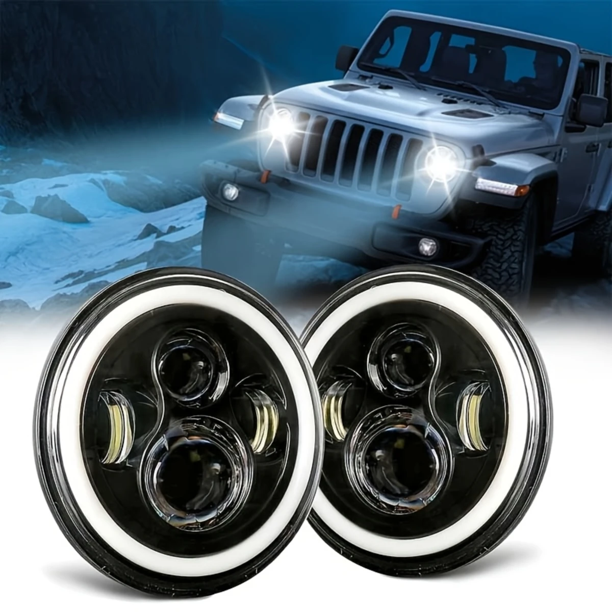 2Pcs 7 Inch Led Auto Headlight Motorcycle LED Headlight DRL Angel Eyes for Harley Honda Yamaha OffRoad Defender Hummer Headlamp