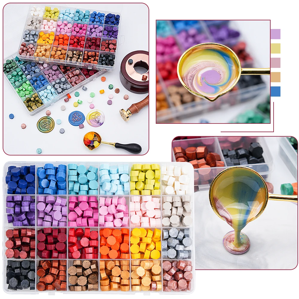 

Handmade with Love Wax Seal Kit,48 Colors 1248 Pcs Sealing Beads with Melting Pot,Spoon,Tea Light Candles,Wax Seal Stamp Kit