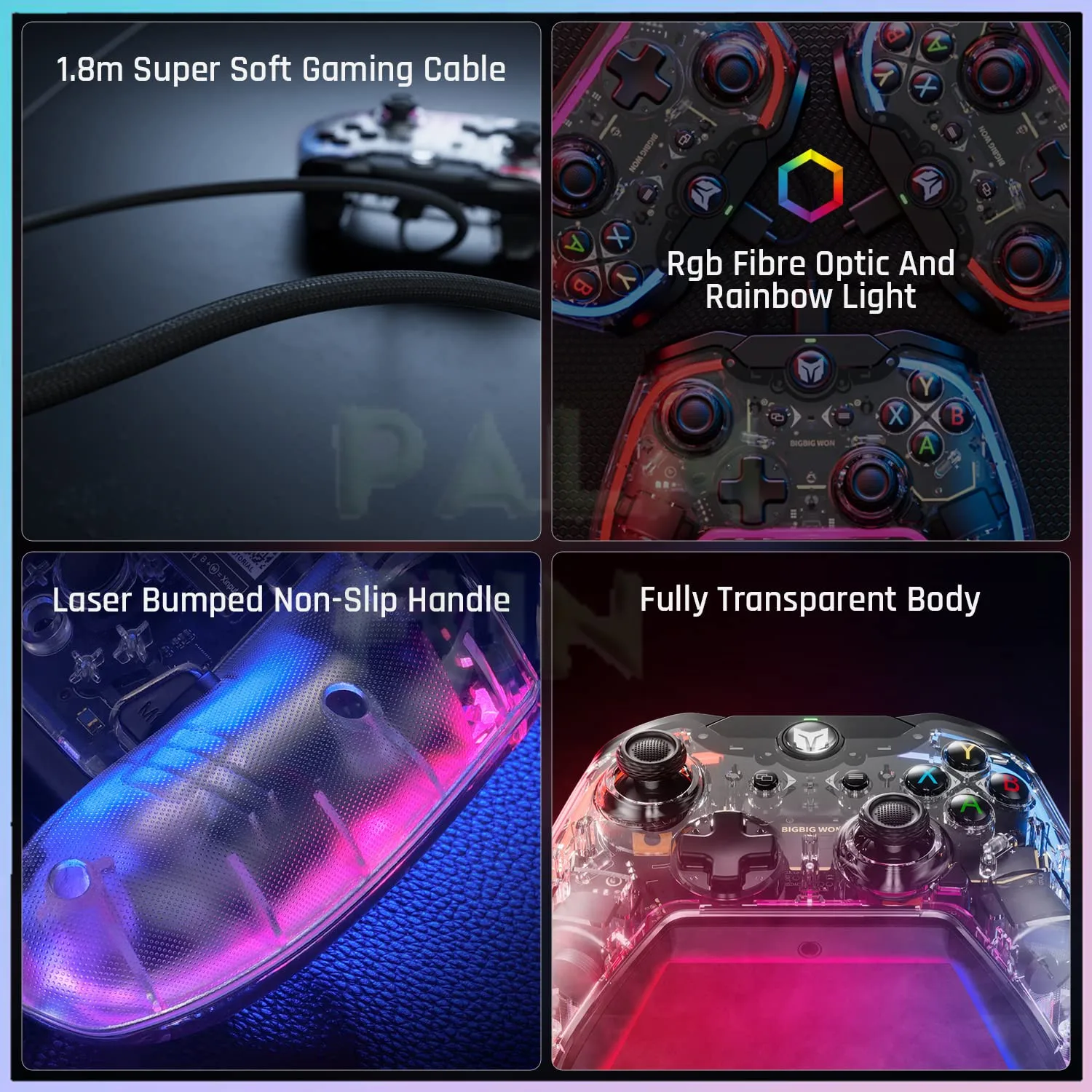 BIGBIG WON Rainbow S Wired Gaming Controller 6-Axis Gyro RGB Lighting Linear Triggers USB E-Sport Gamepad for Win 10/11 Switch