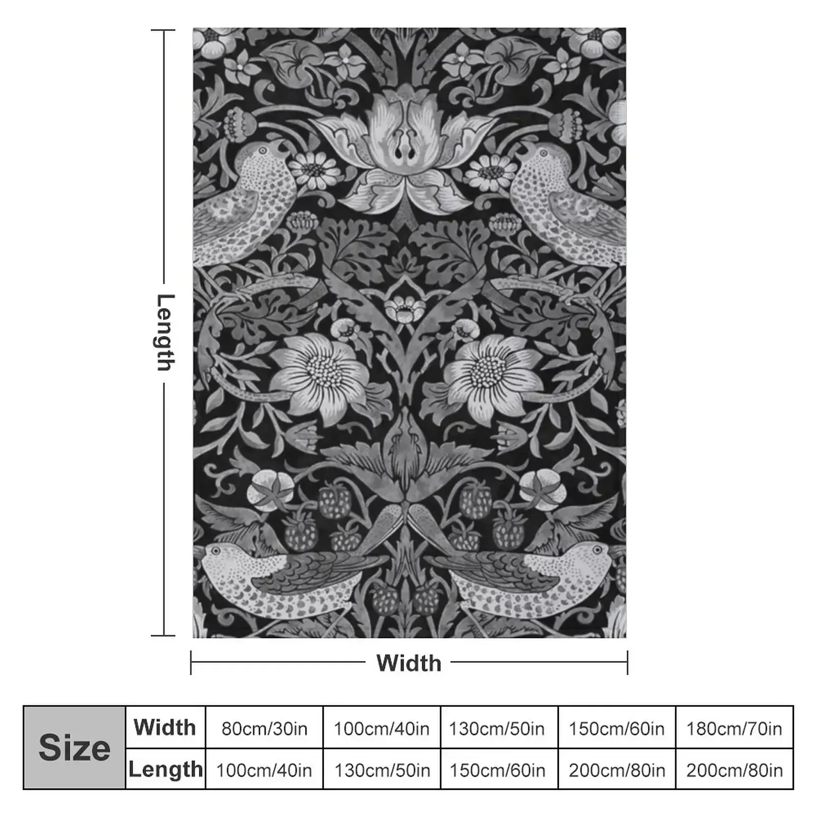 William Morris- strawberry thief,grey, white,black Throw Blanket couch cozy soft plush fuzzy picnic outdoor blanket